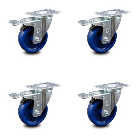 Service Caster 4 Inch Solid Polyurethane Swivel Top Plate Caster Set with Total Lock Brake SCC SCC-TTL20S414-SPUS-4